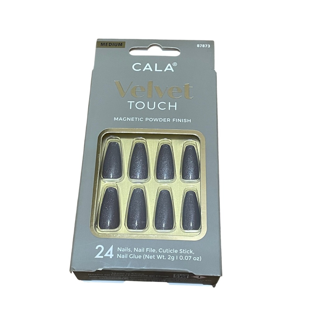 CALA Velvet Touch Magnetic Powder Finish Press On Nails 24ct Medium Coffin 87873